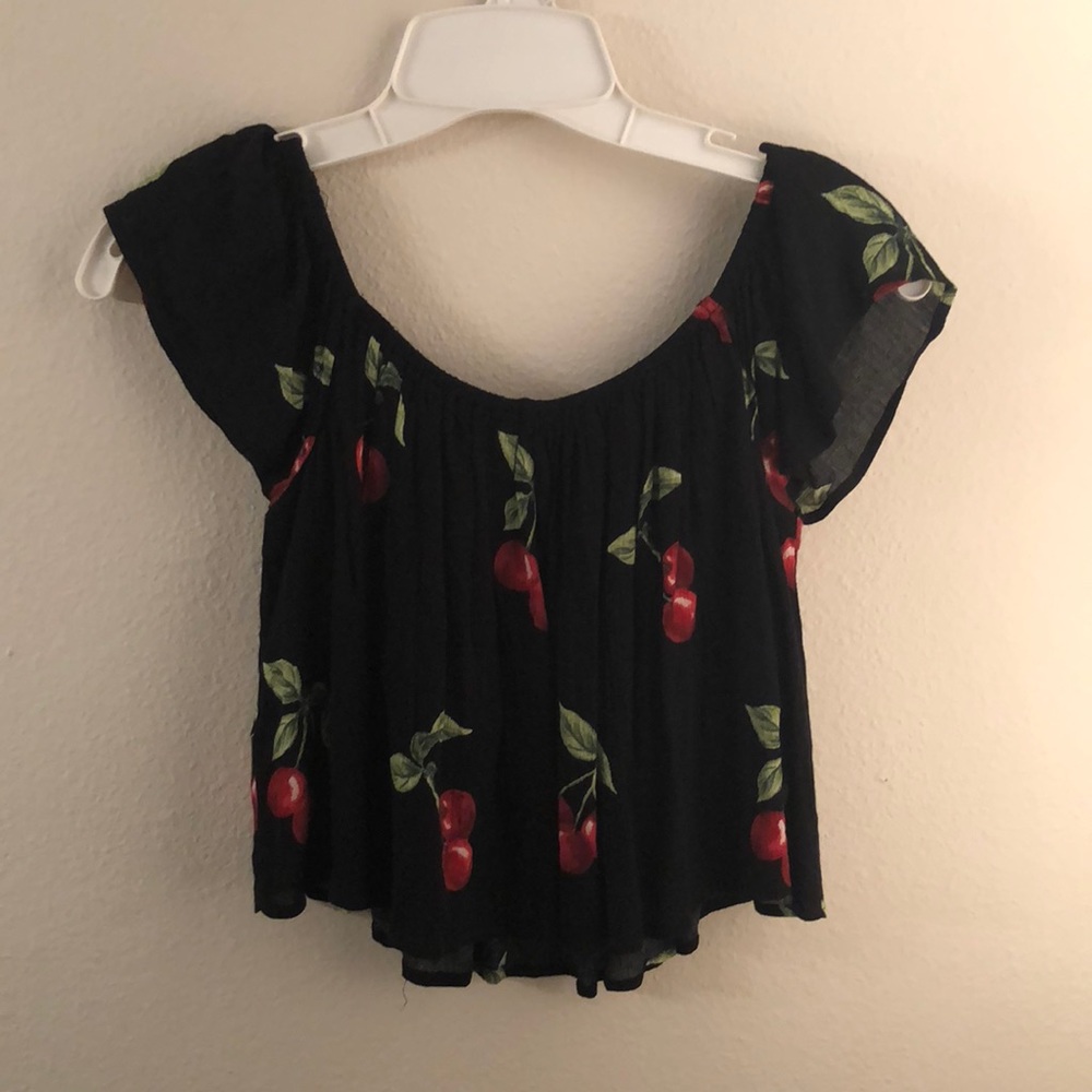off the shoulder cherry shirt